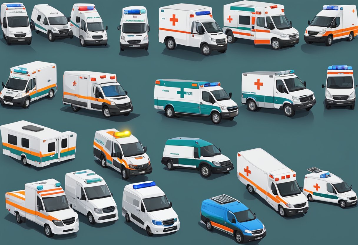 An ambulance fleet with various types, complying with portaria 2048 regulations