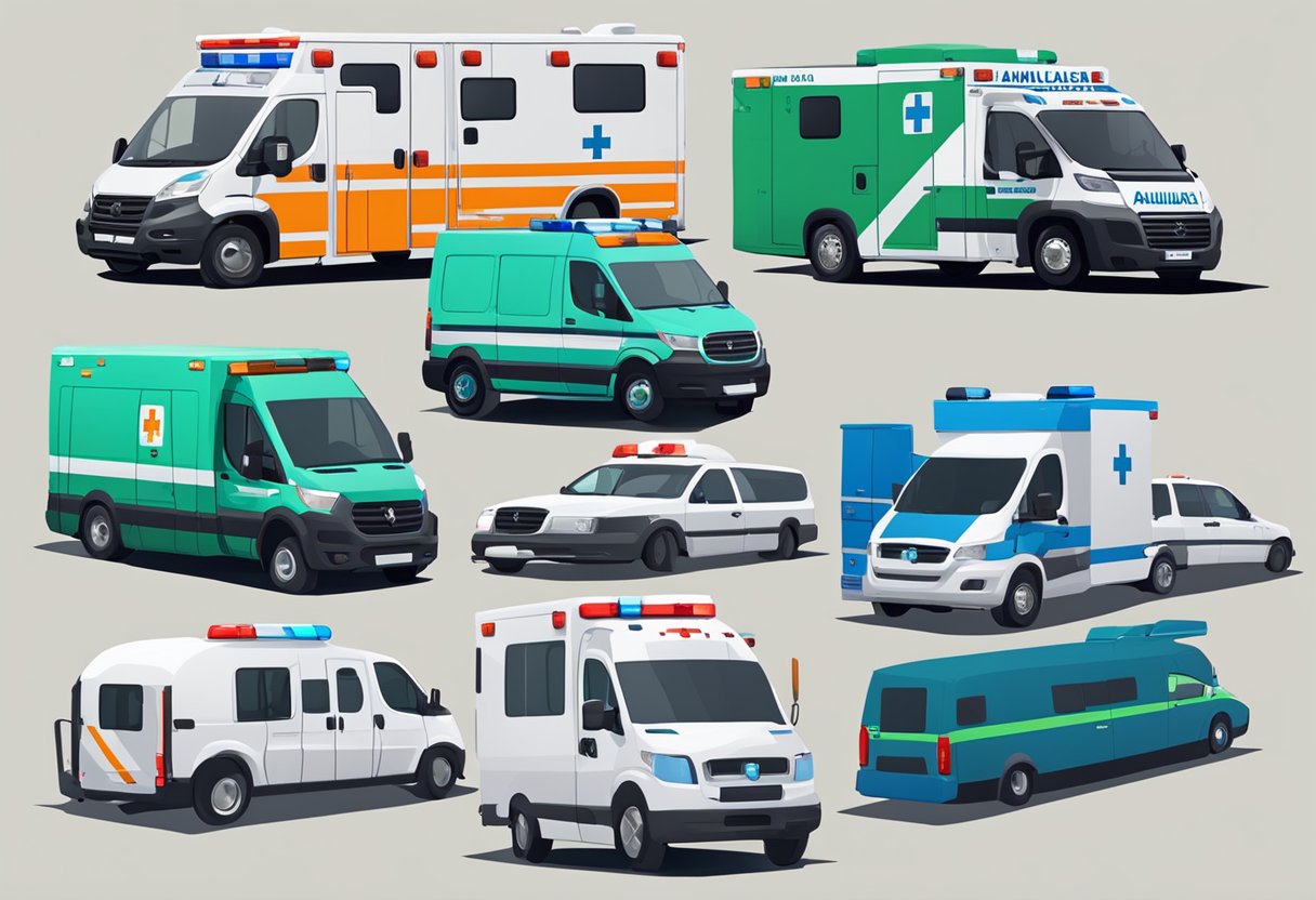 Various ambulance types lined up per portaria 2048 regulations