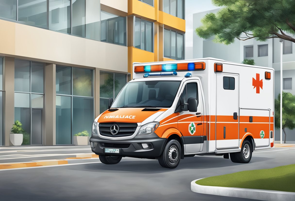 An ambulance from Unimed Florianópolis is parked outside a building, ready to provide medical services