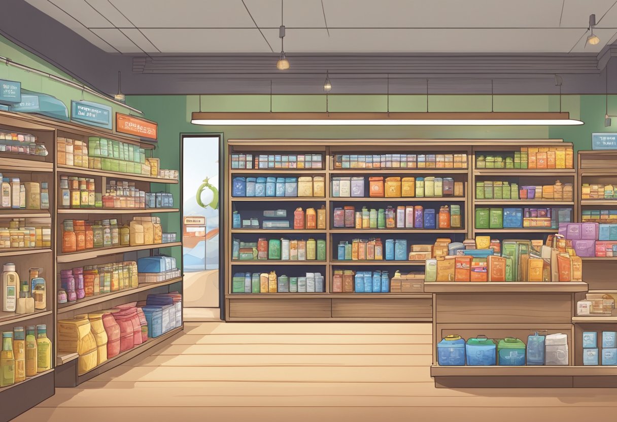 A store's interior with shelves of products, a welcoming atmosphere, and a prominent display of the store's location on Google Maps