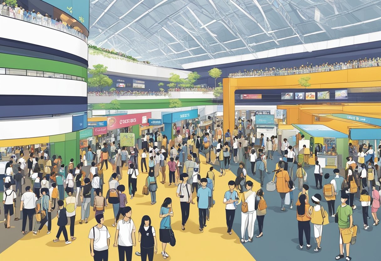 Crowds gather at Singapore Expo for upcoming events this weekend. Banners and booths line the spacious hall, creating a buzz of excitement