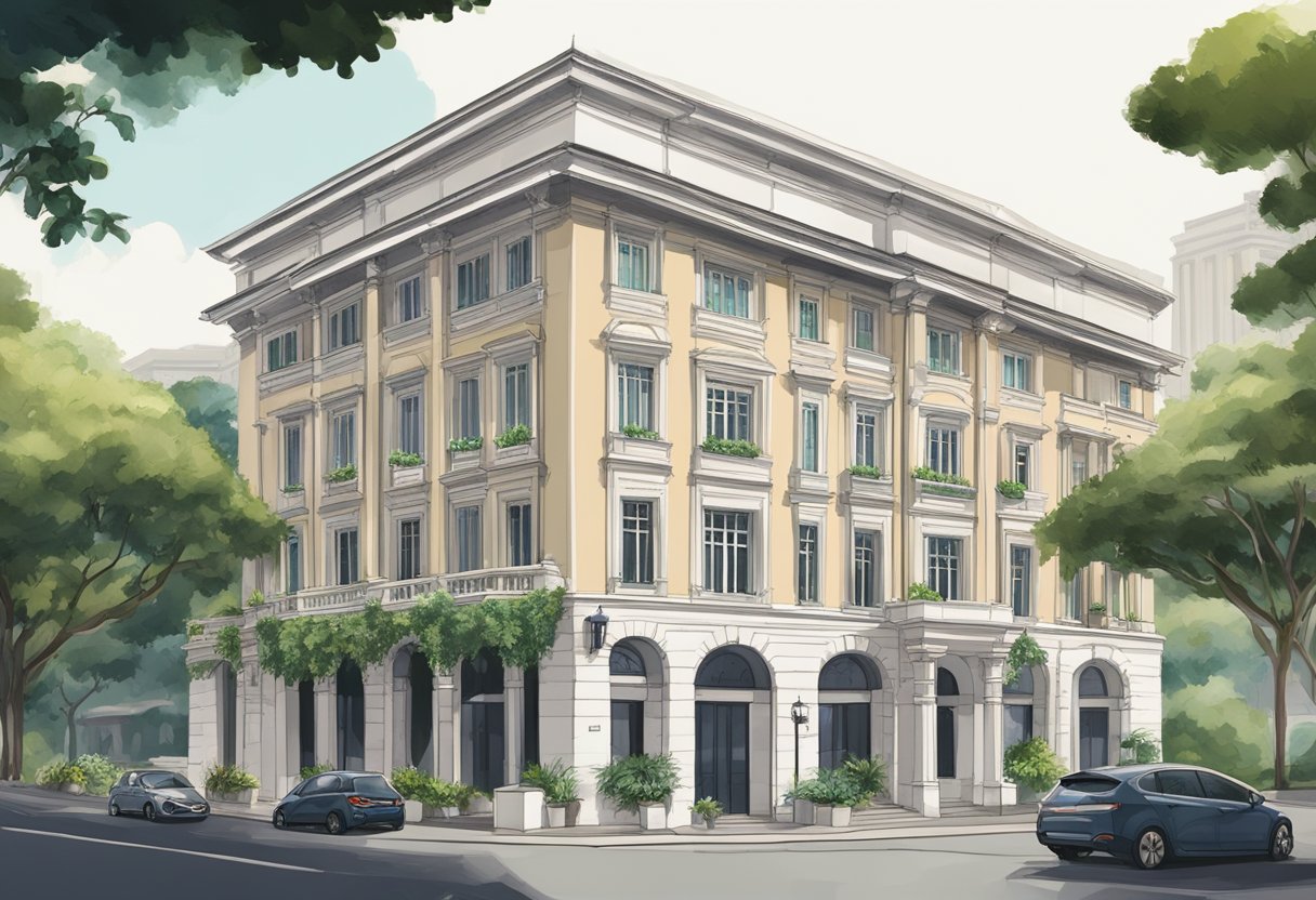The Alliance Francaise Singapore building stands tall amidst lush greenery, with its modern architecture and French-inspired design