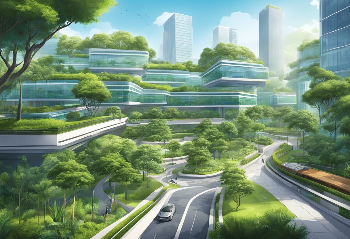 Singapore Science Park 2 features modern buildings, lush greenery, and a network of roads and walkways