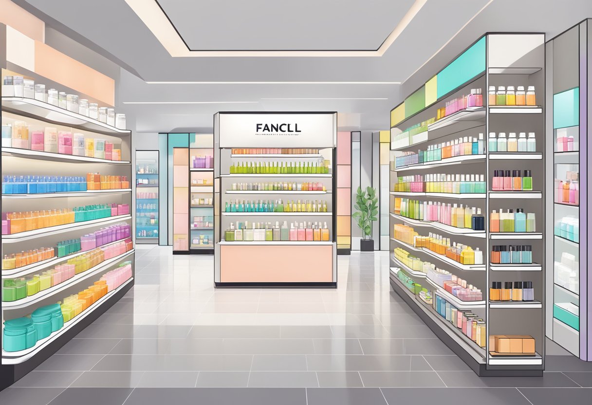 Fancl store in Singapore with bright, minimalist interior and shelves of skincare products