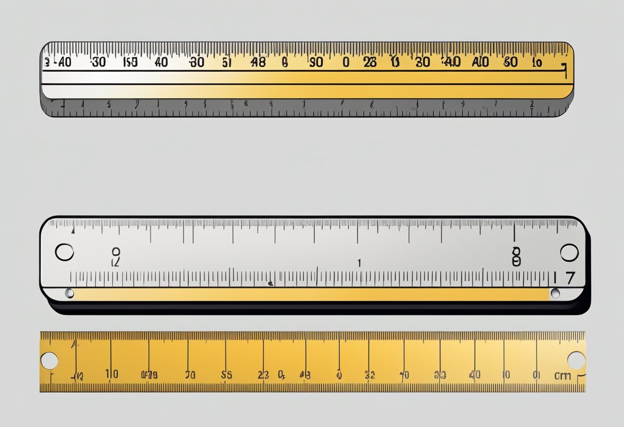 A ruler measuring a 35mm x 45mm rectangle with rounded corners, against a plain background