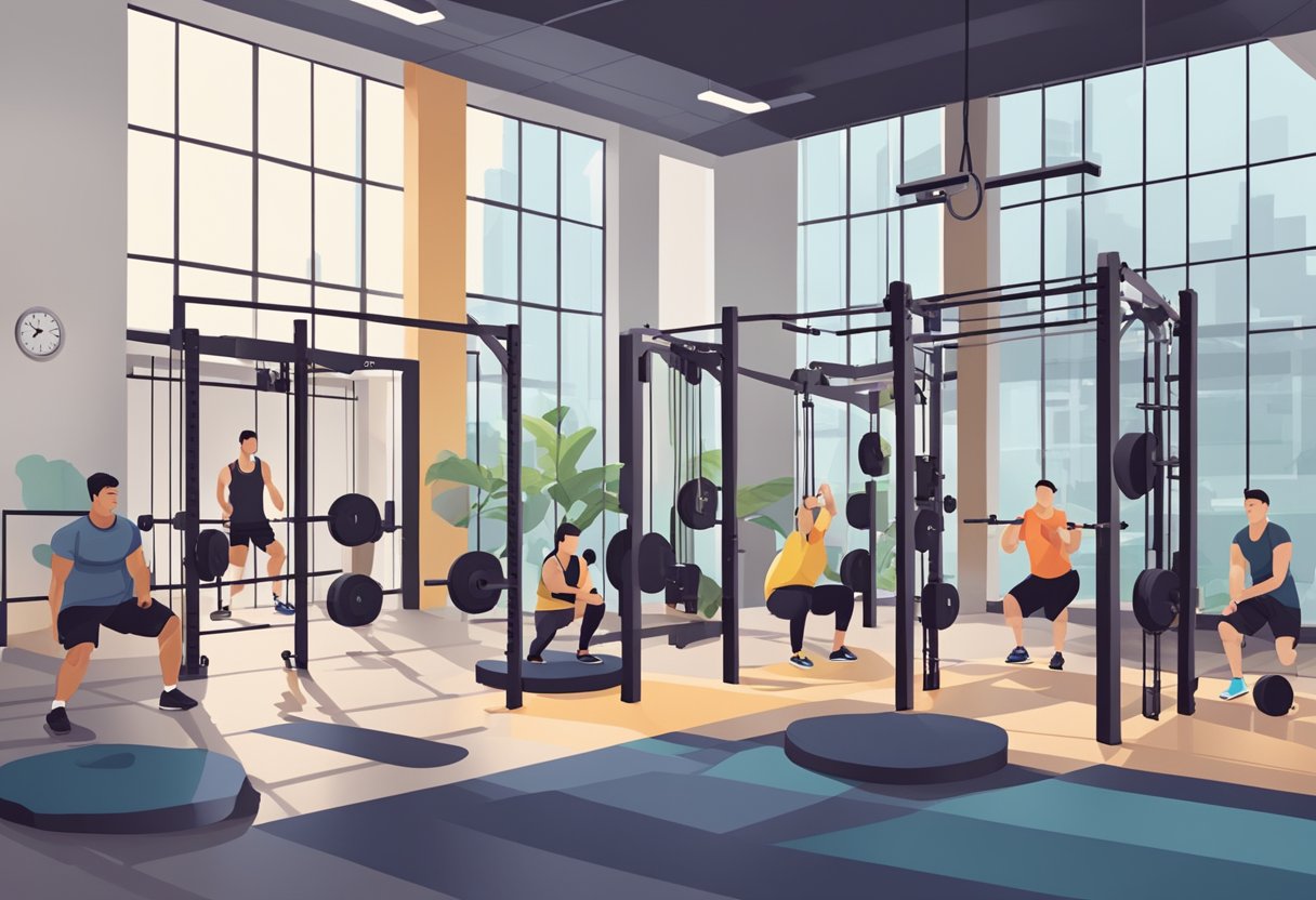 People in a gym in Singapore doing CrossFit exercises with equipment and trainers