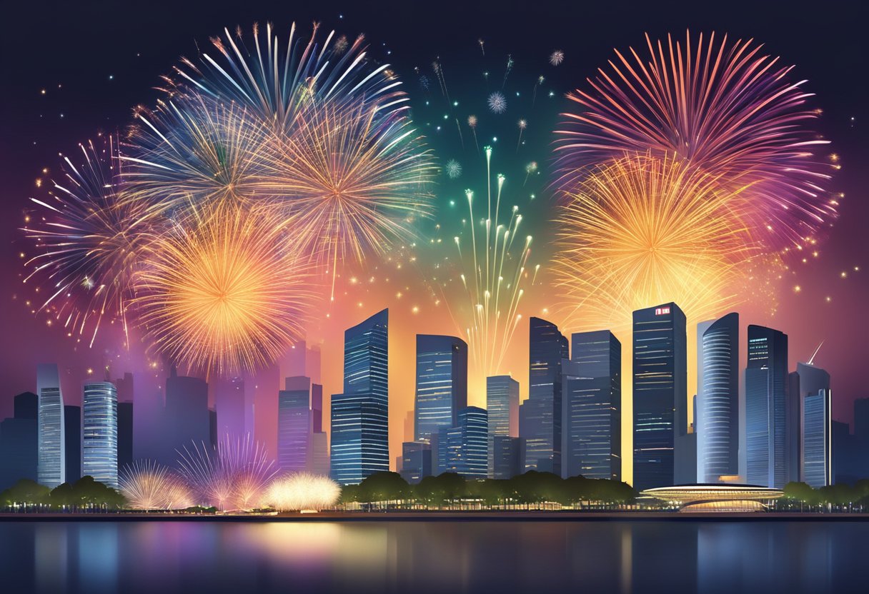 Fireworks illuminate the night sky in Singapore at 8 PM