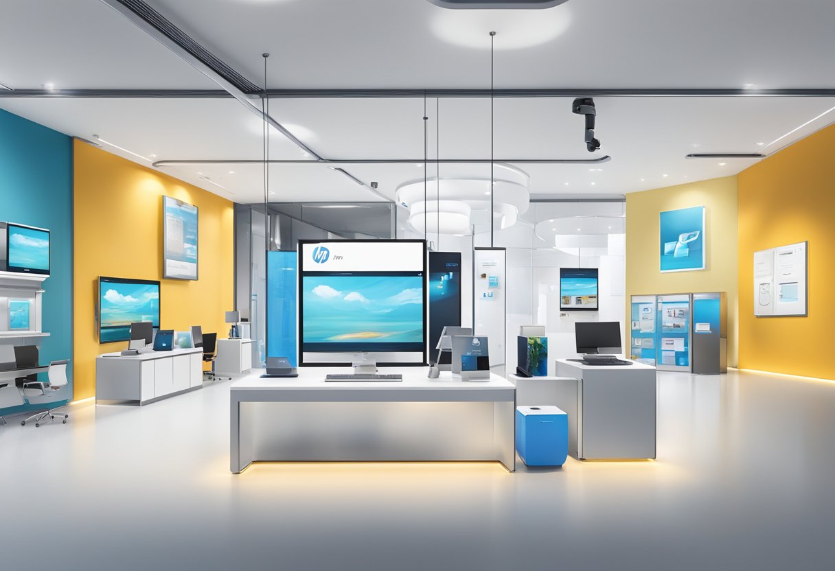 The HP showroom in Singapore offers various services and support for their products, with sleek displays and interactive demo stations