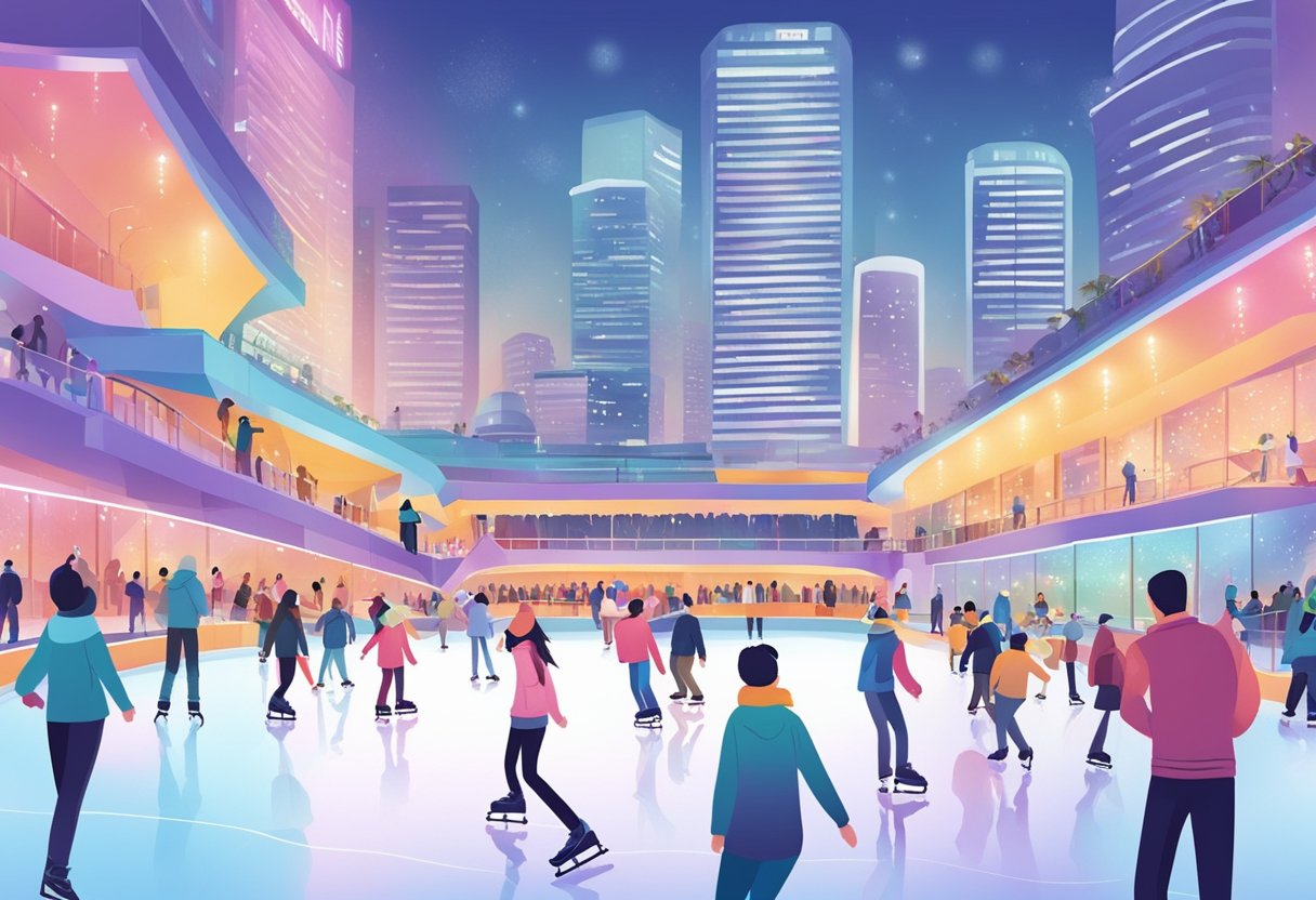 People enjoying ice skating at a vibrant rink in Singapore