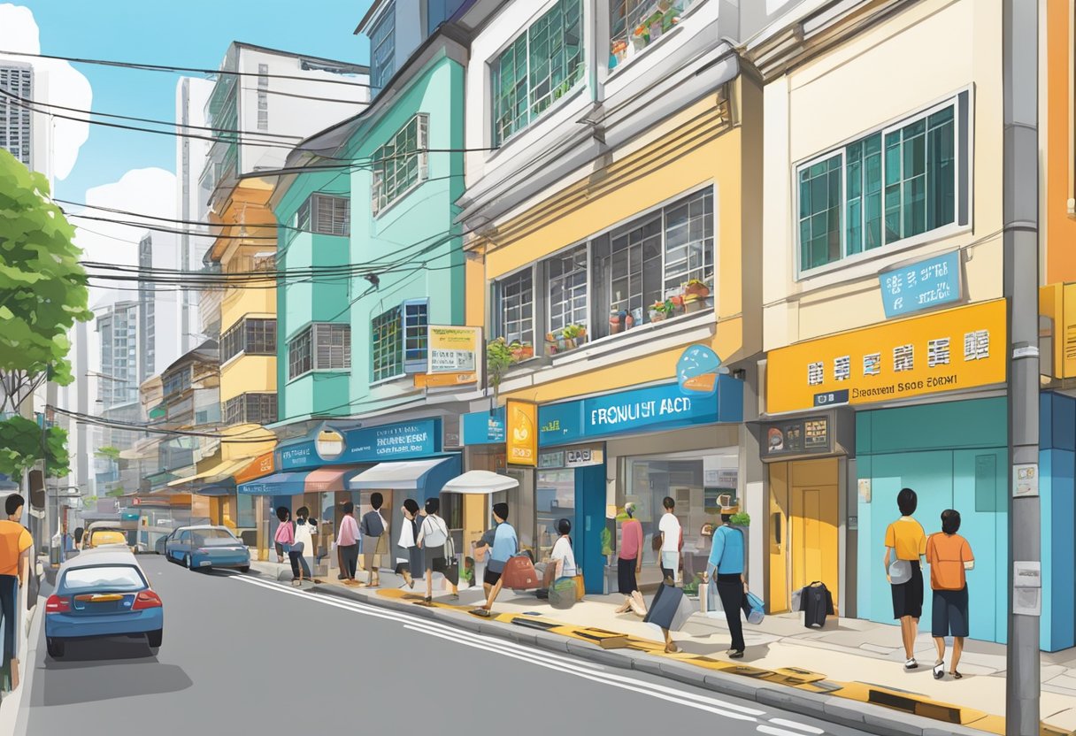 A bustling street with a prominent sign "Frequently Asked Questions" in Jalan Besar, Arc 380, Singapore