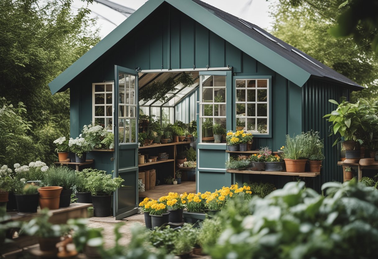 A shed is transformed into a greenhouse with added accessories and extras