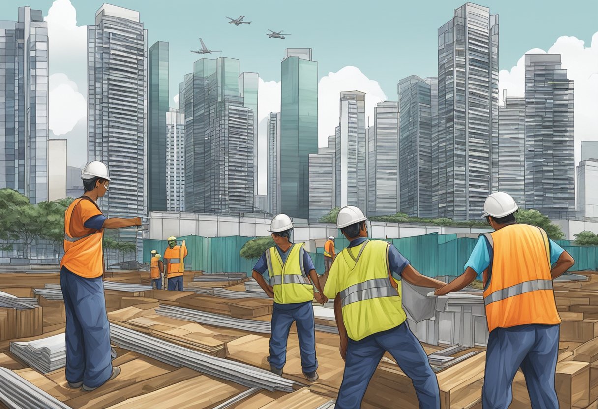 Migrant workers in Singapore constructing high-rise buildings