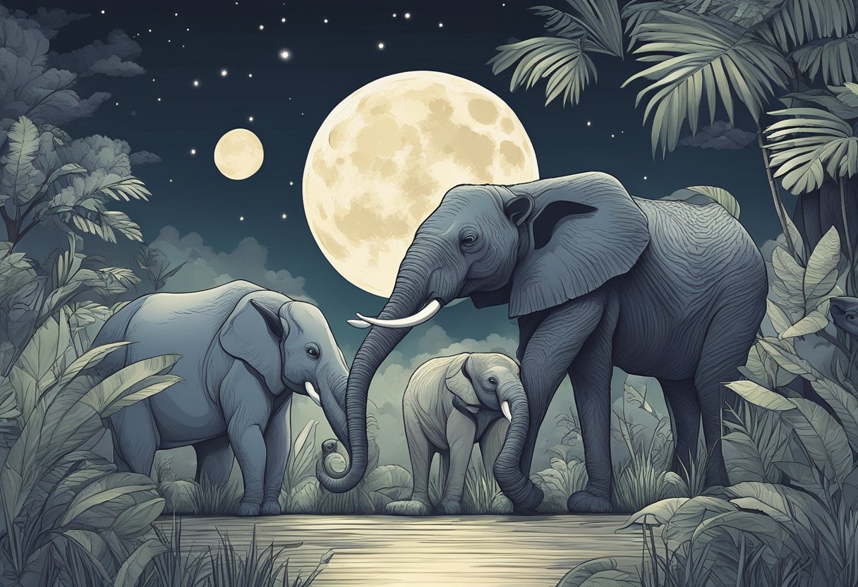 Animals roam under moonlit sky at Night Safari Singapore, open from 7:15 PM to 12:00 AM, creating an enchanting nocturnal atmosphere