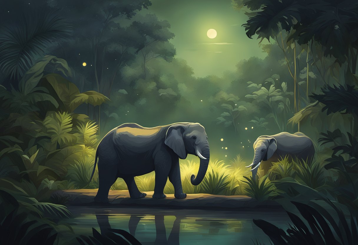 Animals roam in dimly lit habitats at Night Safari Singapore, creating a serene and mysterious atmosphere