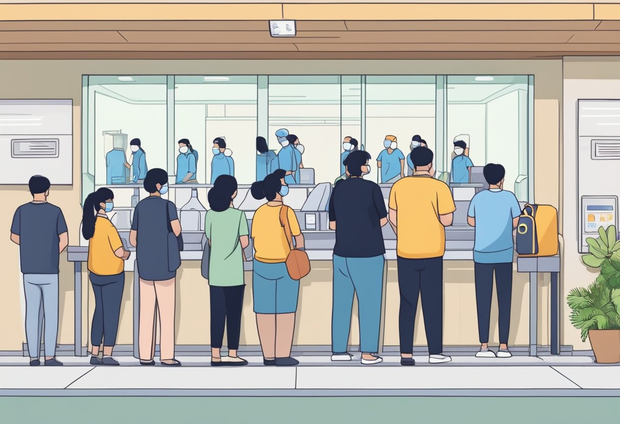 People lining up at a vaccination center in Singapore for booster shots