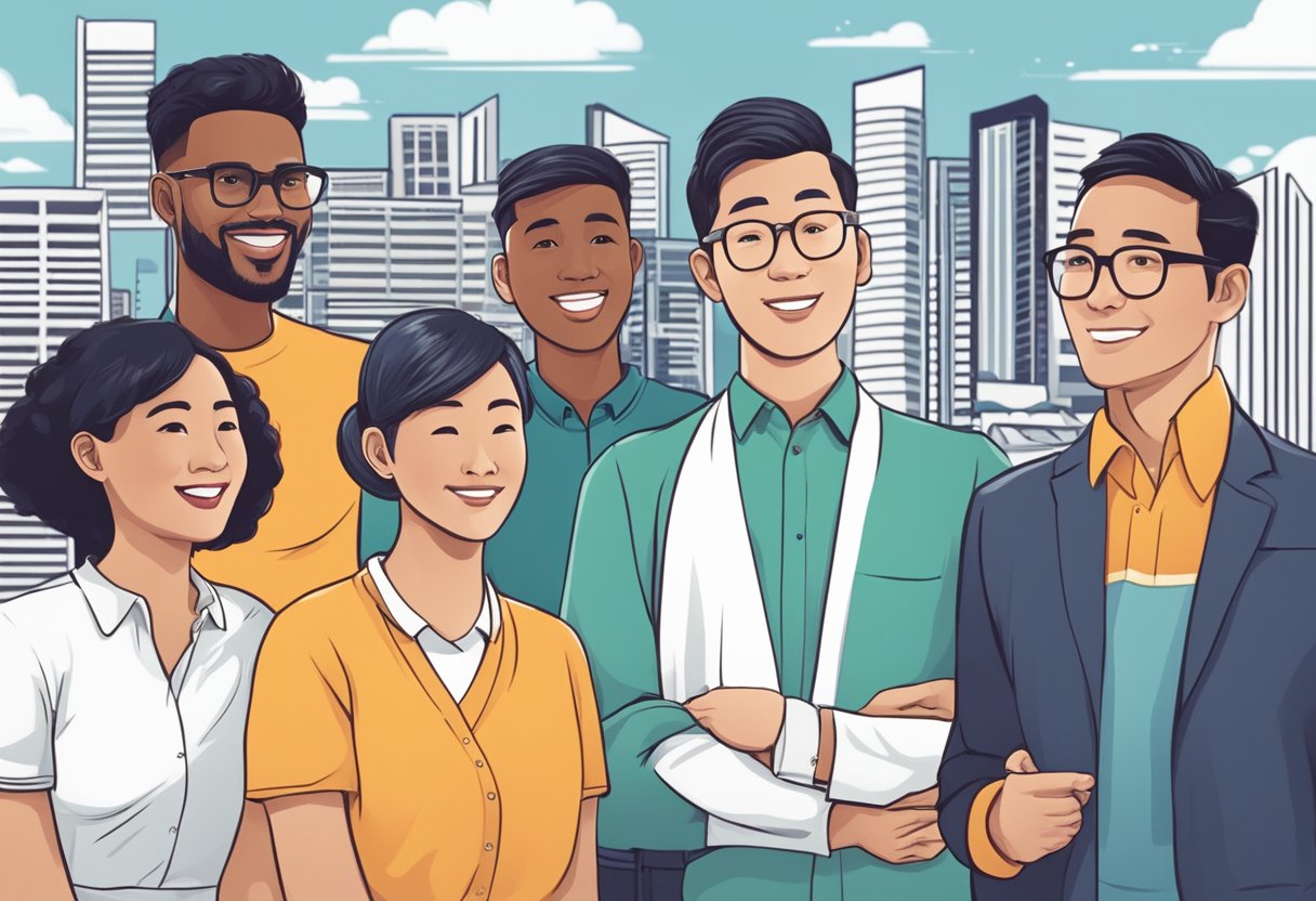 A group of diverse individuals in Singapore ask and answer questions, representing the city's multiculturalism and vibrant community