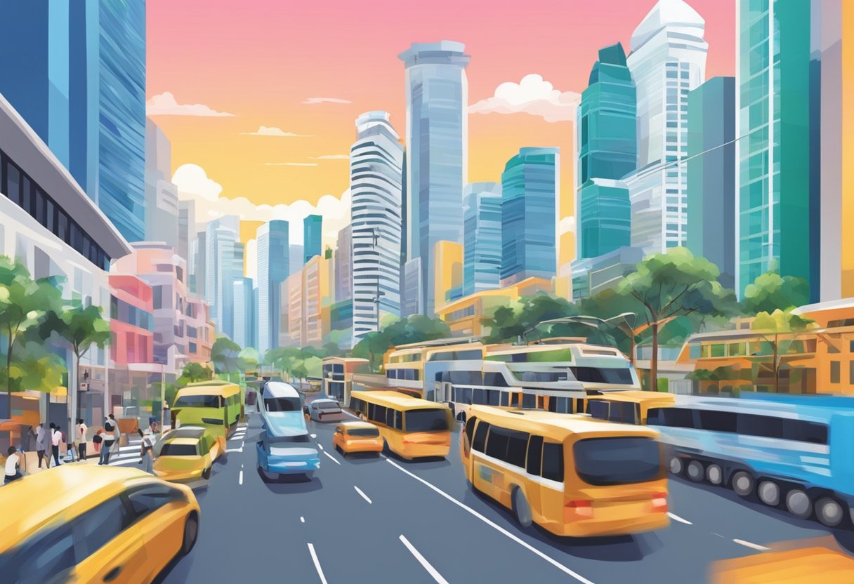 Vibrant cityscape of Queen Street, Singapore with bustling traffic and modern infrastructure
