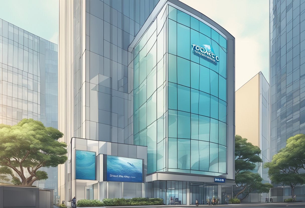 A modern office building with the Tokio Marine Life Insurance Singapore logo prominently displayed on the exterior