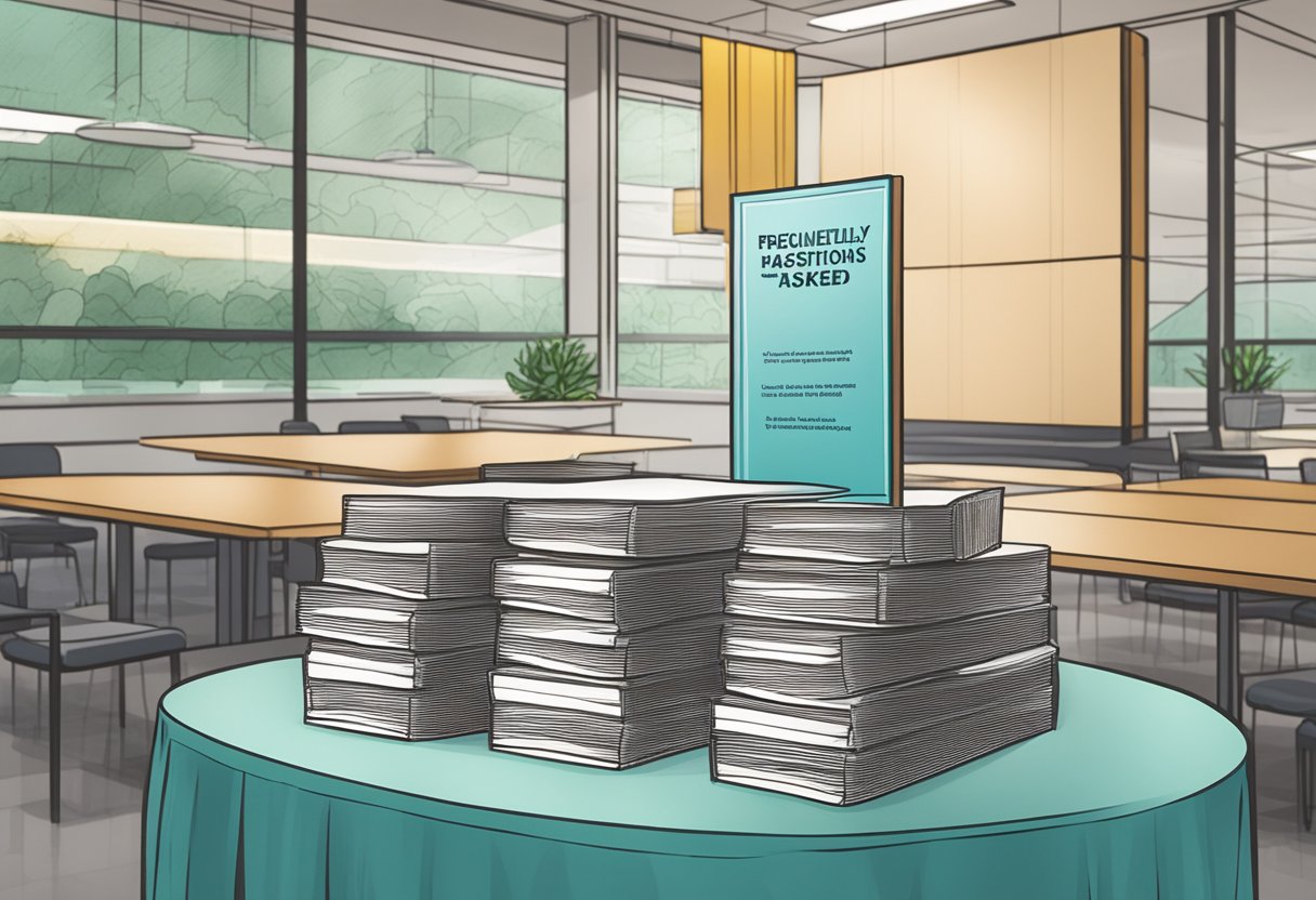 A table with a stack of brochures and a sign reading "Frequently Asked Questions" at The Singapore Mint