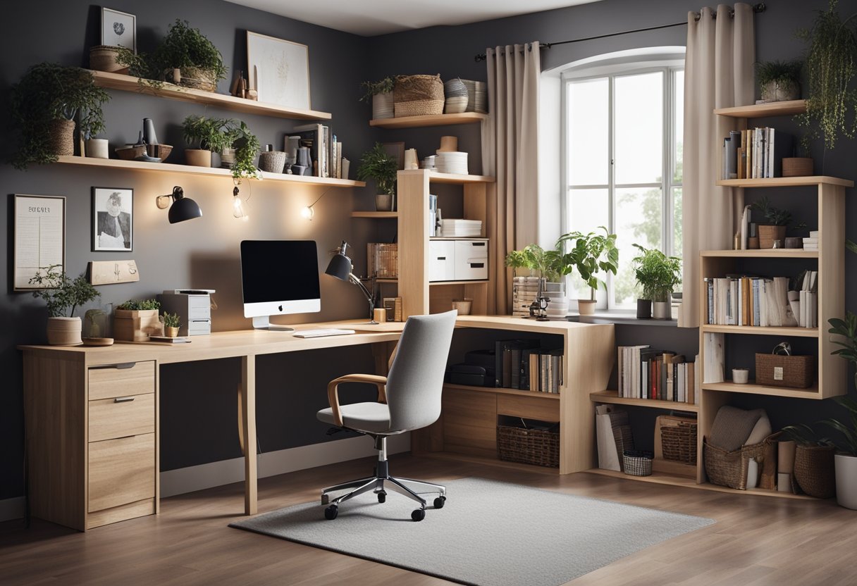 A small, cluttered room transformed into a cozy, organized space with clever storage solutions and multi-functional furniture