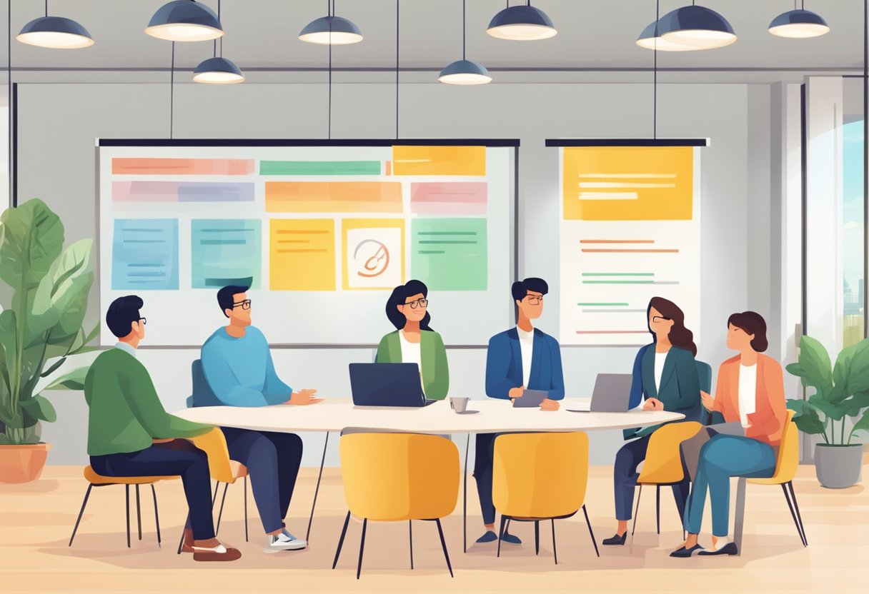 A group of people asking questions in a modern, bright room with a large sign reading "Frequently Asked Questions" in Singapore