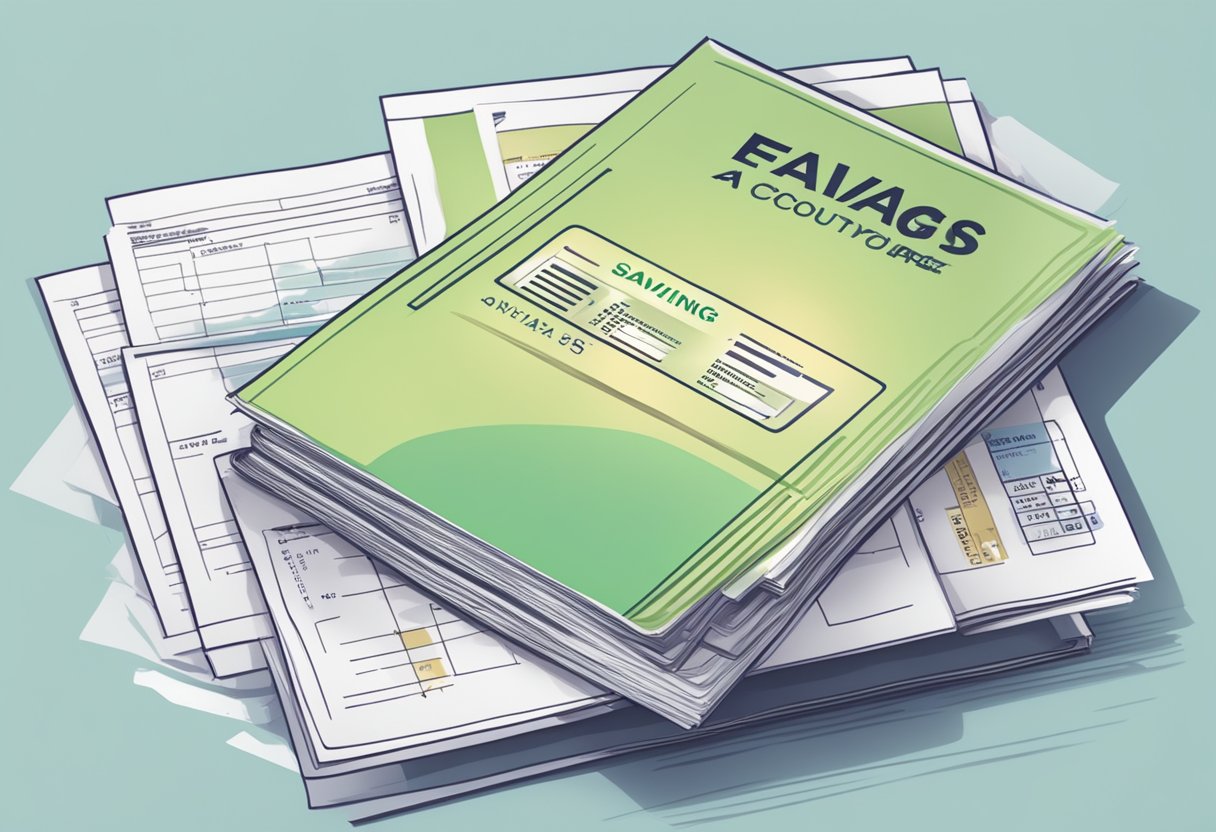 A stack of FAQ documents with "Savings Account Singapore" printed on top