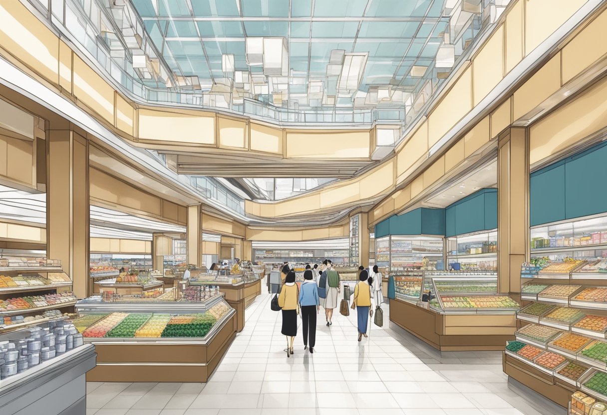 The bustling Isetan Singapore department store showcases a wide array of products and services, from luxury fashion to gourmet food items