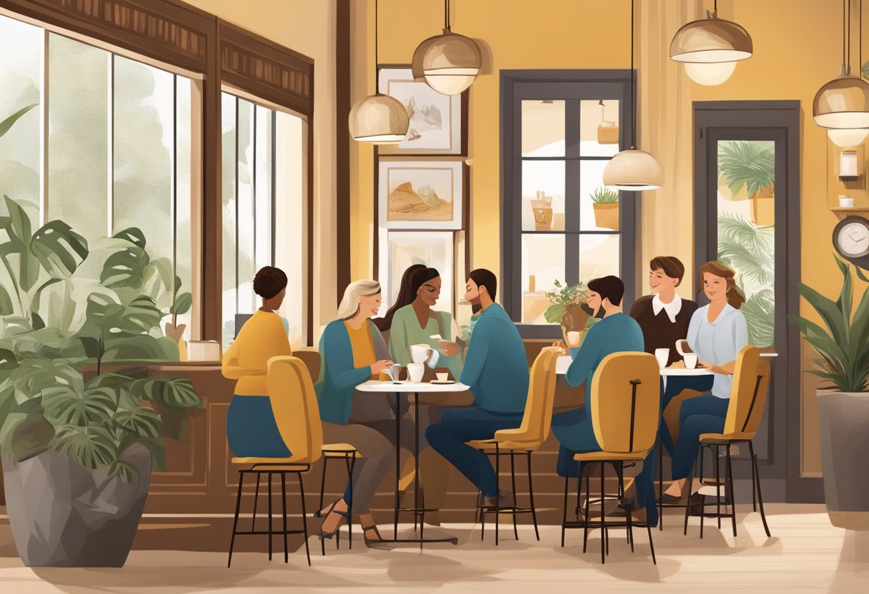 Customers savoring Le Cafe's signature treats in a cozy corner, surrounded by elegant decor and the aroma of freshly brewed coffee