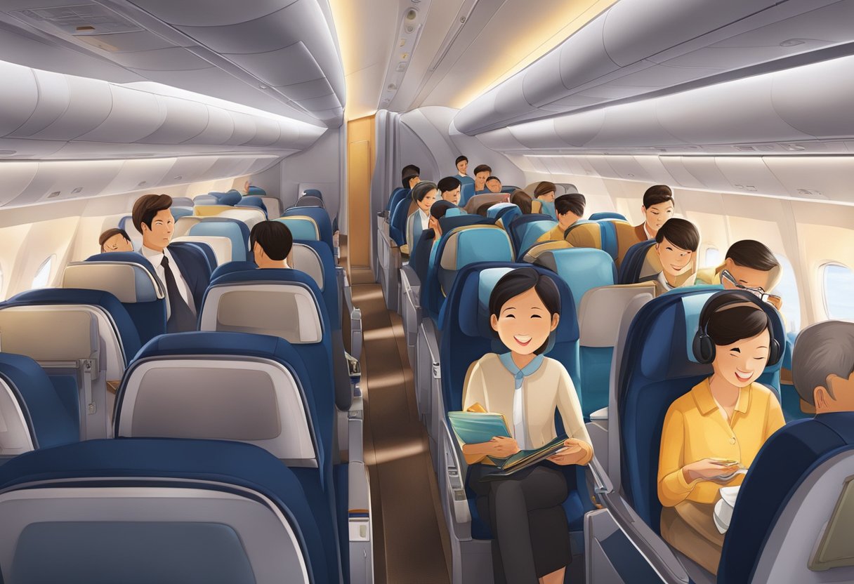 Passengers enjoying inflight entertainment, comfortable seating, and attentive service on a Singapore Airlines flight from Singapore to Kunming