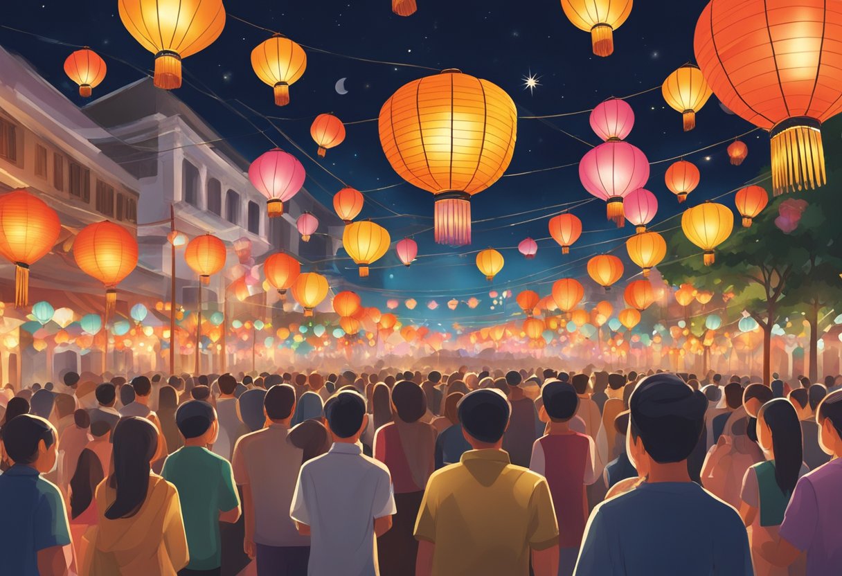 Colorful lanterns light up the night sky at the Singapore festival, with traditional music and dance performances filling the air