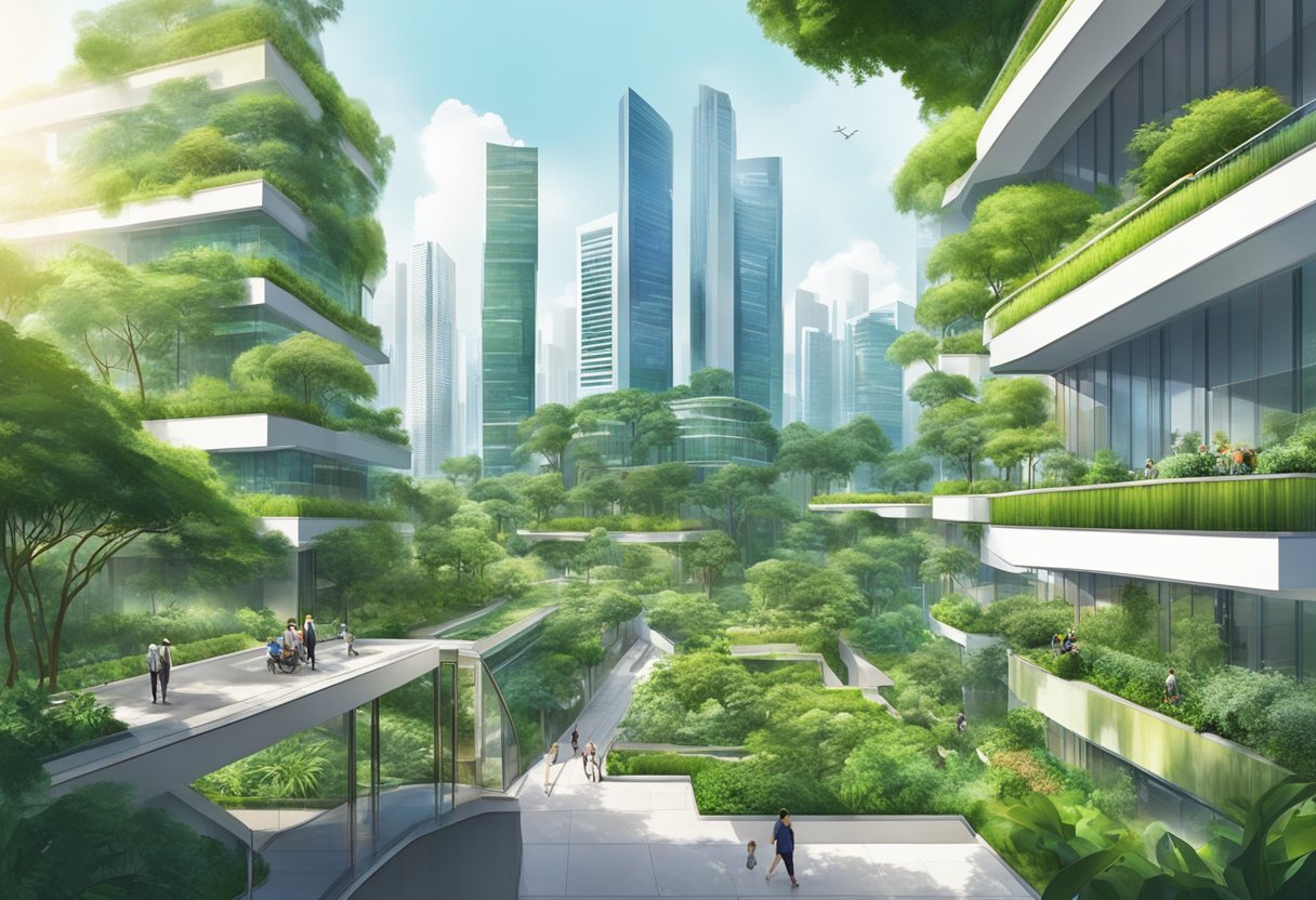 Lush greenery intertwines with modern skyscrapers in Singapore, creating a harmonious blend of nature and urban spaces