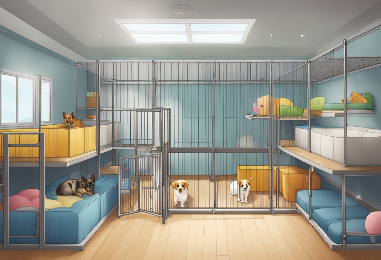 A cozy pet boarding facility in Singapore with spacious enclosures, clean bedding, and enriching toys for dogs and cats