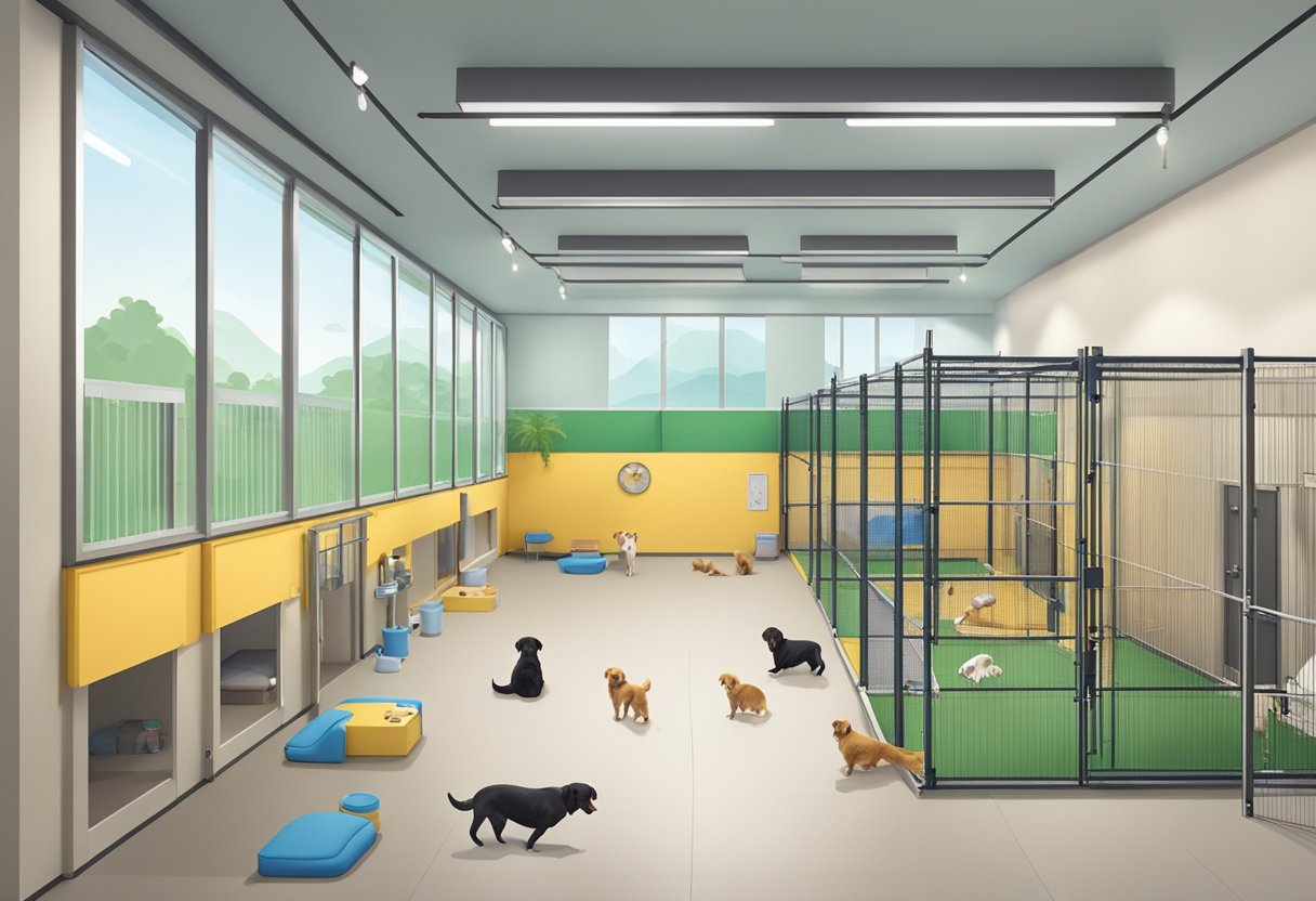A spacious and clean pet boarding facility in Singapore with comfortable bedding, ample play area, and attentive staff