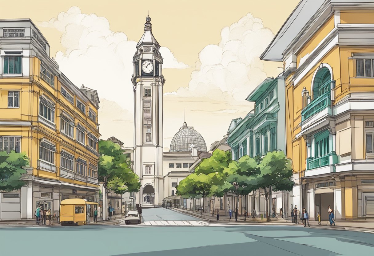 The clock tower in Singapore shows the time