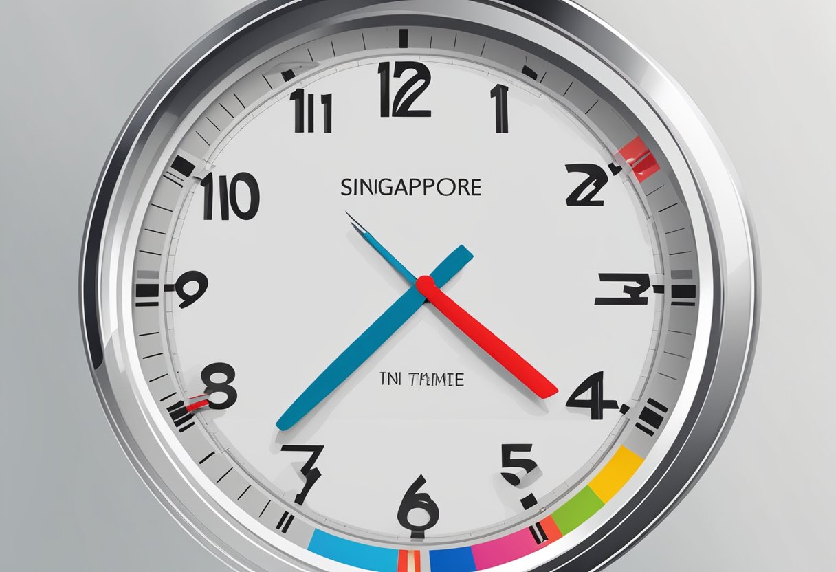A clock showing the time in Singapore, with clear numbers and hands pointing to the correct hour and minute