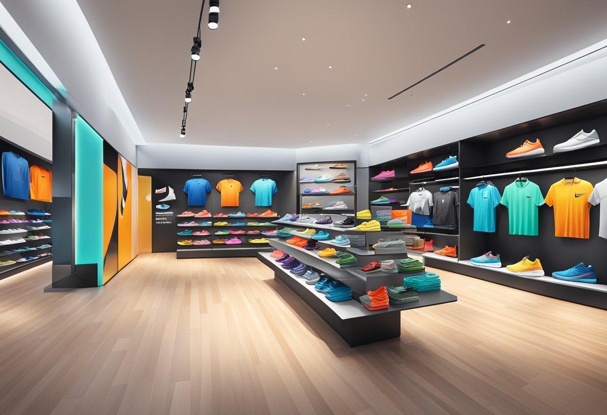 The Nike shop in Singapore showcases a wide array of collections and services, with colorful displays and sleek product presentations
