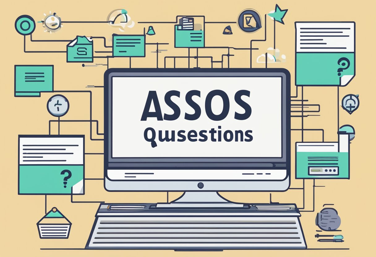A computer screen displaying a webpage with the title "Frequently Asked Questions ASOS Singapore" surrounded by various question and answer sections