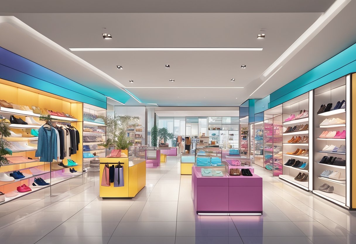 A bustling Aldo Singapore store with colorful displays and trendy footwear, accessories, and handbags on sleek shelves. Bright lights and modern decor create a stylish atmosphere