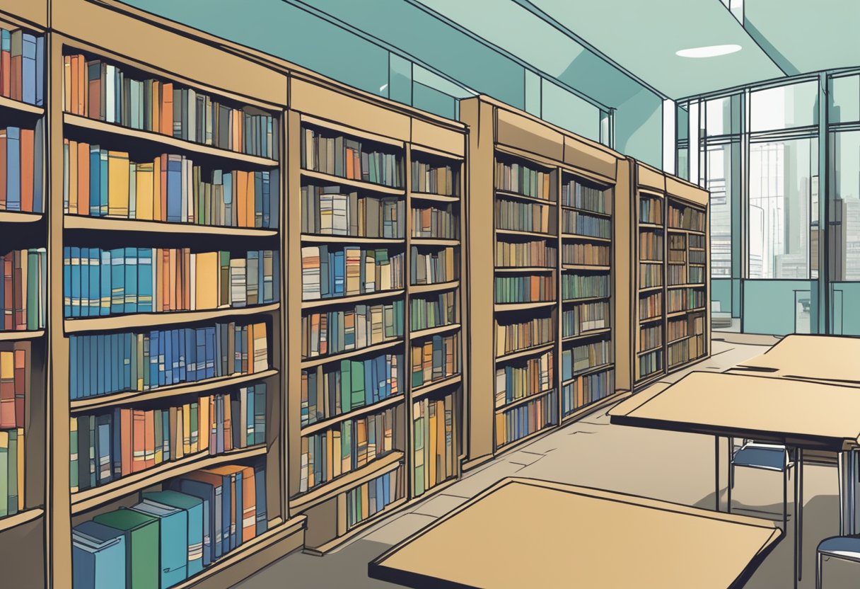 A library in Singapore with a display of career-related books and a sign labeled "Frequently Asked Questions."