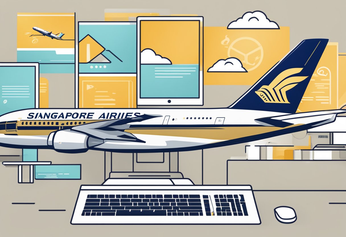 A computer screen displaying "Frequently Asked Questions" with the Singapore Airlines logo in the background