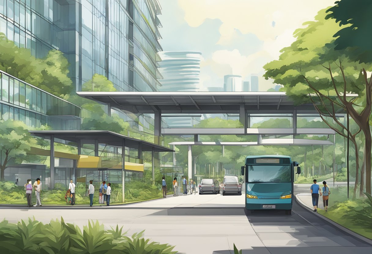 The woodlands checkpoint in Singapore has evolved over time, with modern structures contrasting against the surrounding lush greenery