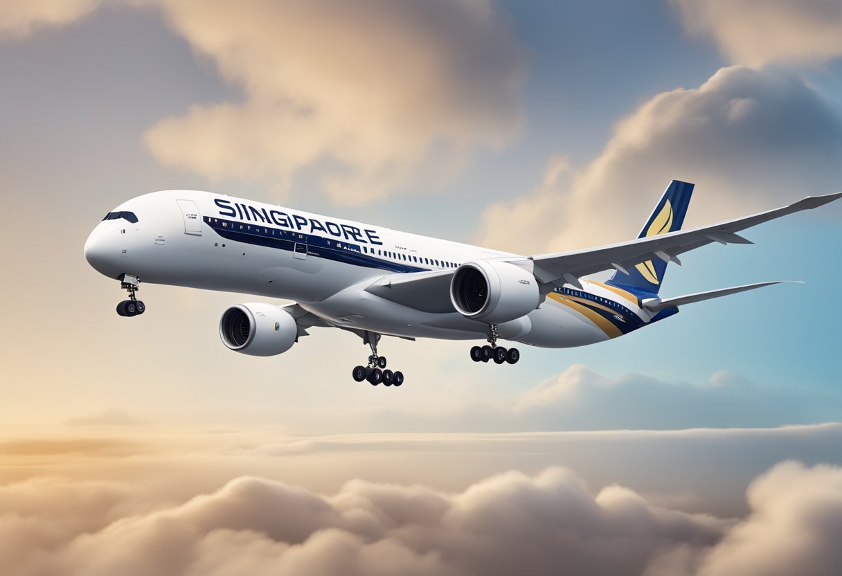 A Singapore Airbus A350-900 takes off, with its sleek, modern design and distinctive winglets cutting through the sky