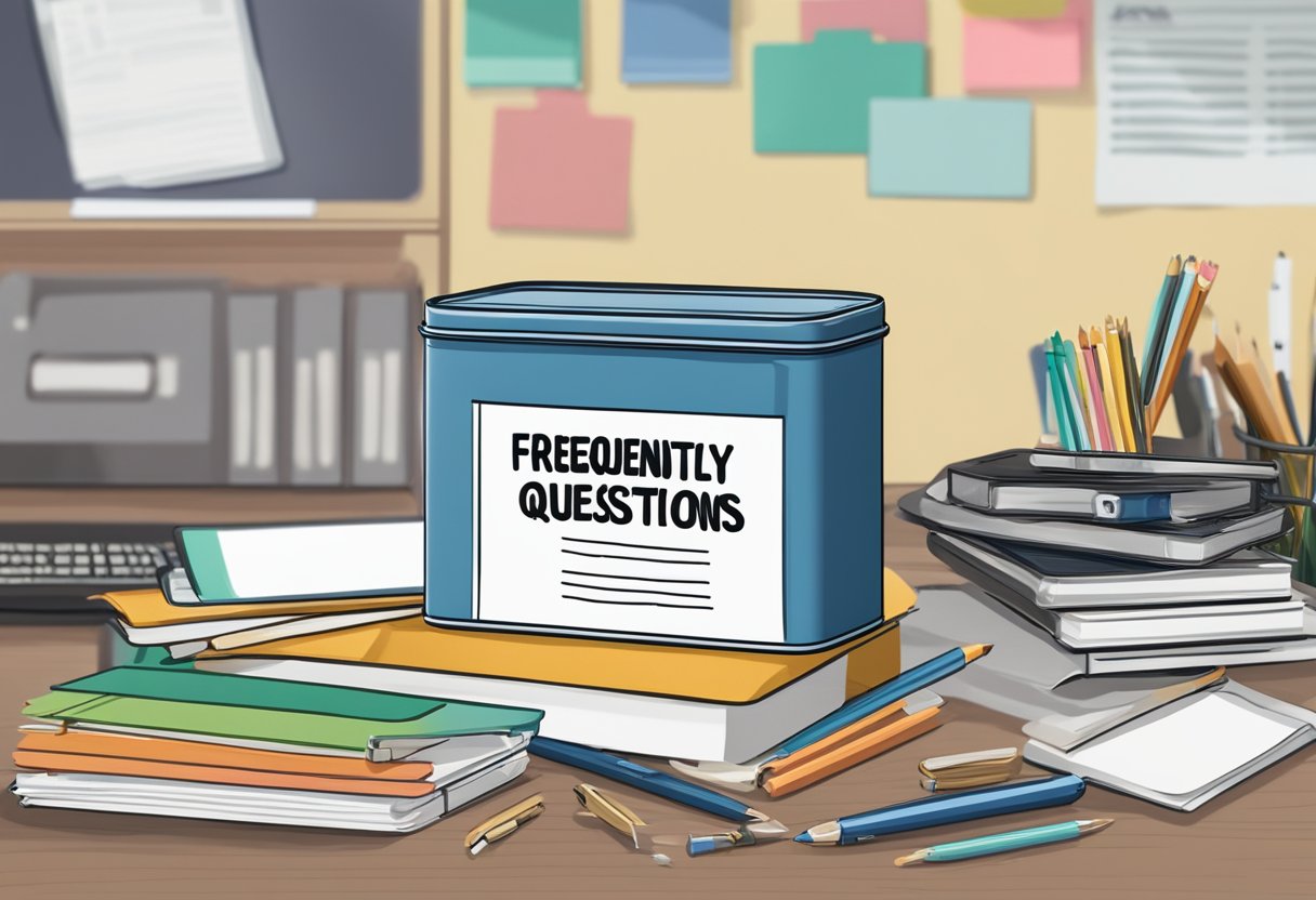 A tin box labeled "Frequently Asked Questions" sits on a desk in a Singaporean office, surrounded by office supplies and paperwork