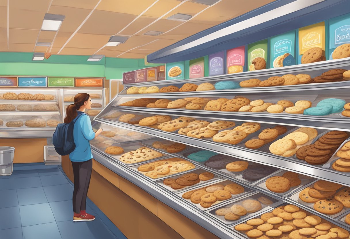 Customers browsing rows of Nasty Cookie outlets, colorful cookie displays, and enticing aromas fill the air