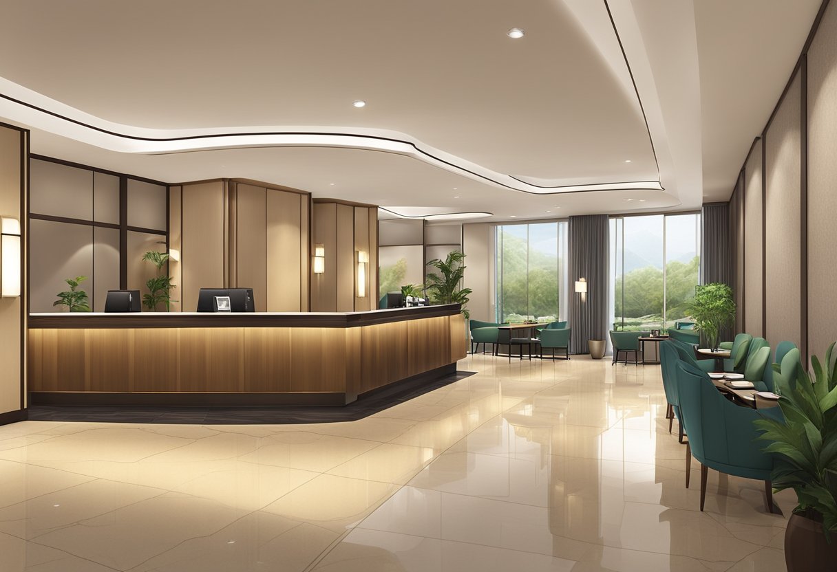 The lobby of Value Hotel Singapore is modern and inviting, with comfortable seating and a sleek check-in counter. The walls are adorned with tasteful artwork, and soft lighting creates a warm ambiance