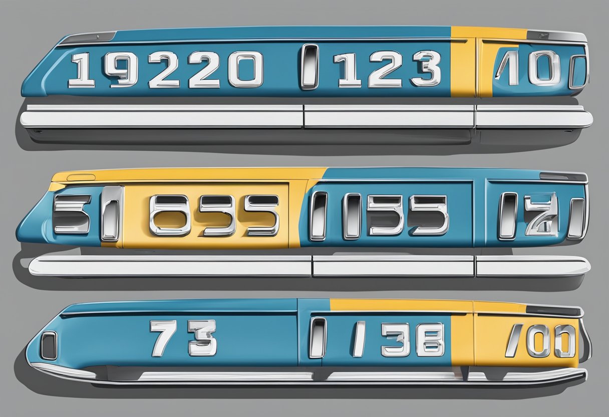A row of Singapore car plates, each with a unique combination of letters and numbers, lined up neatly in a parking lot