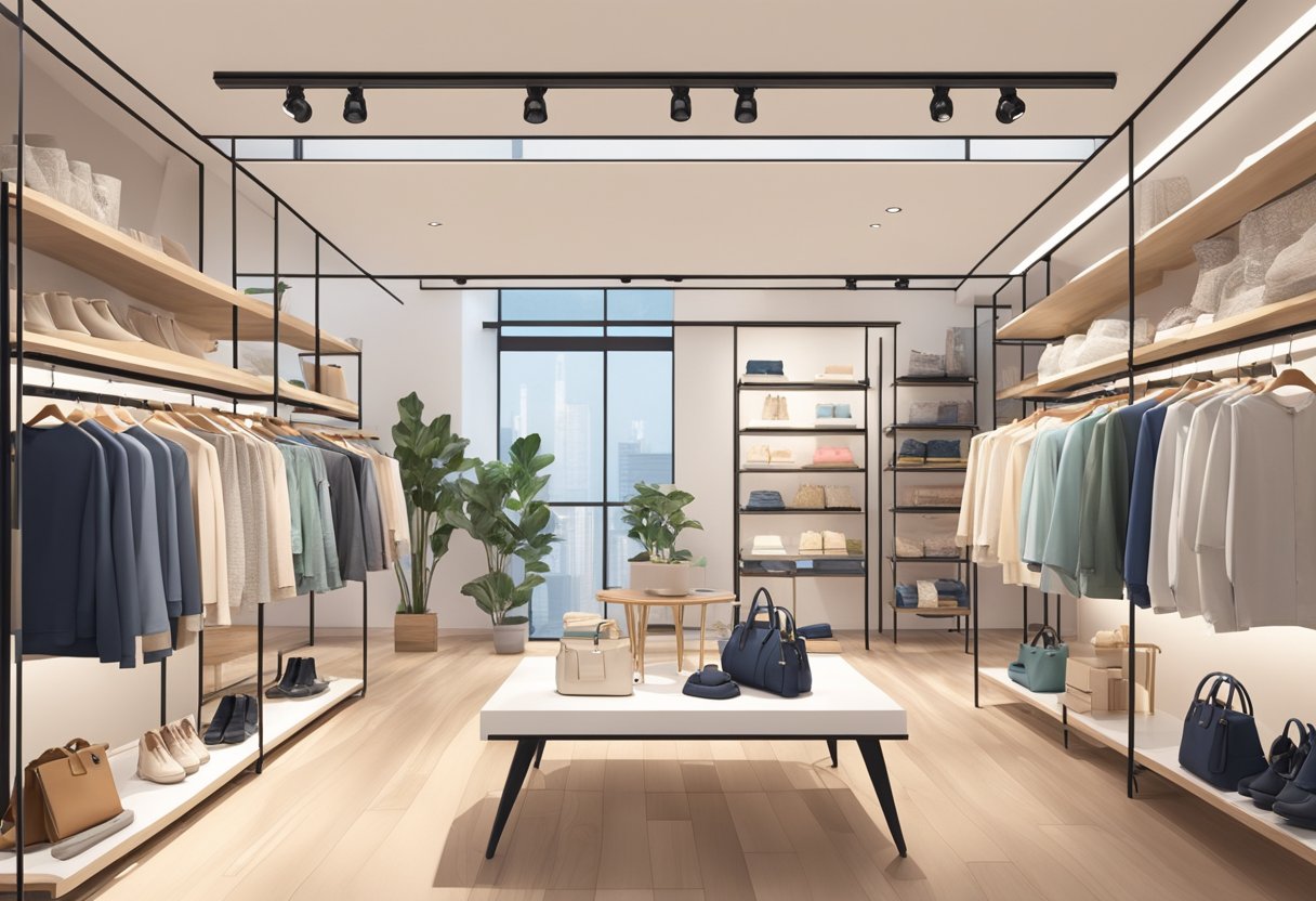 The Love, Bonito Singapore store is filled with stylish clothing racks and modern decor. Bright lights illuminate the spacious and inviting interior, creating a trendy and fashionable atmosphere