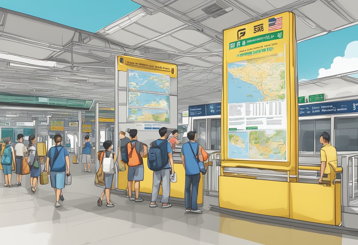 A signboard at a ferry terminal in Singapore displaying "Frequently Asked Questions: Singapore to Bintan" with a map and schedule