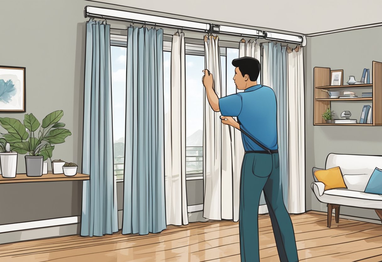 A technician installs curtains and blinds in a customer's home in Singapore, while providing excellent customer service