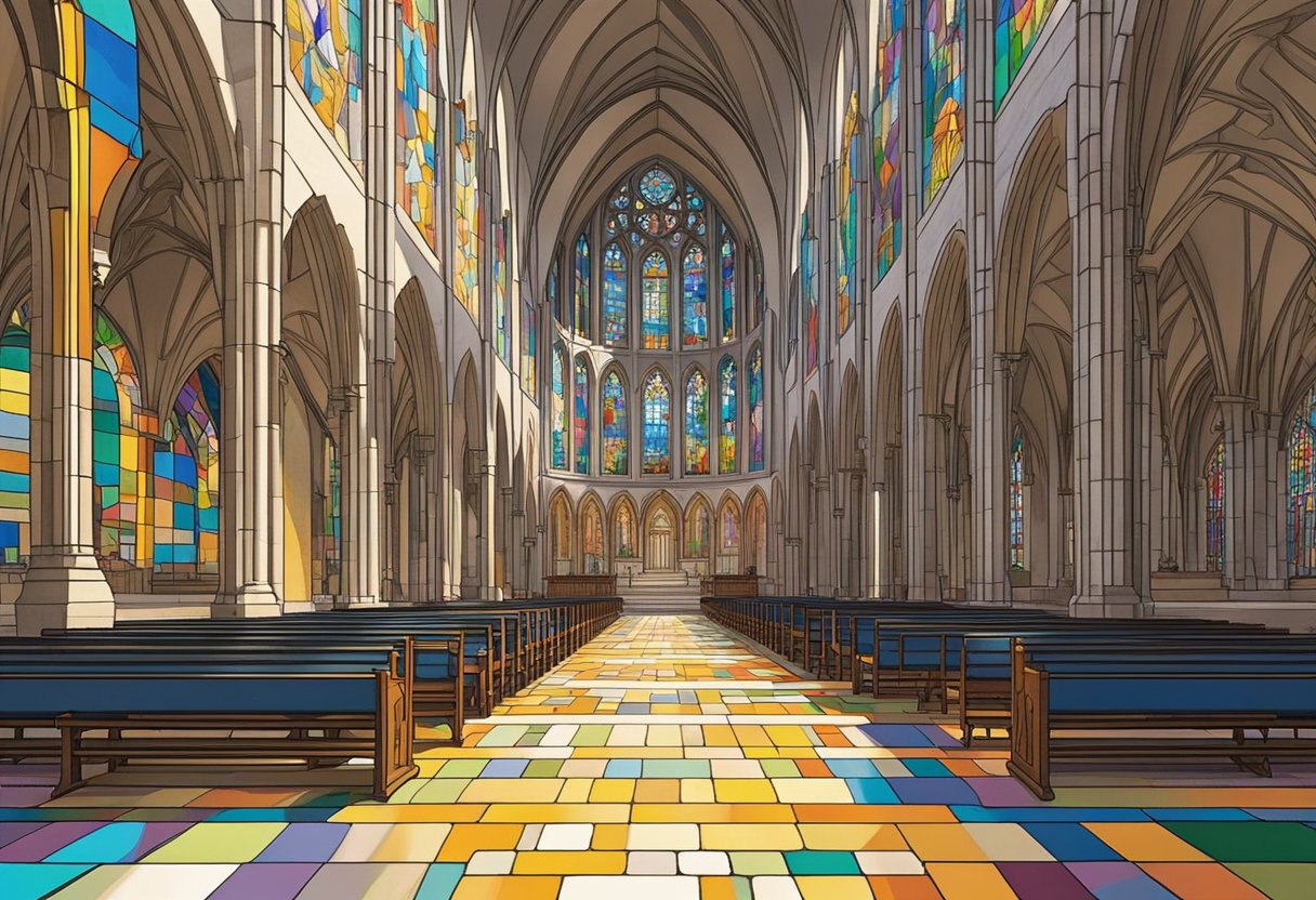 Sunlight filters through stained glass, casting colorful patterns on the marble floors of St. Andrews Cathedral. The air is filled with the sound of hymns and prayers as worshippers gather for Sunday services